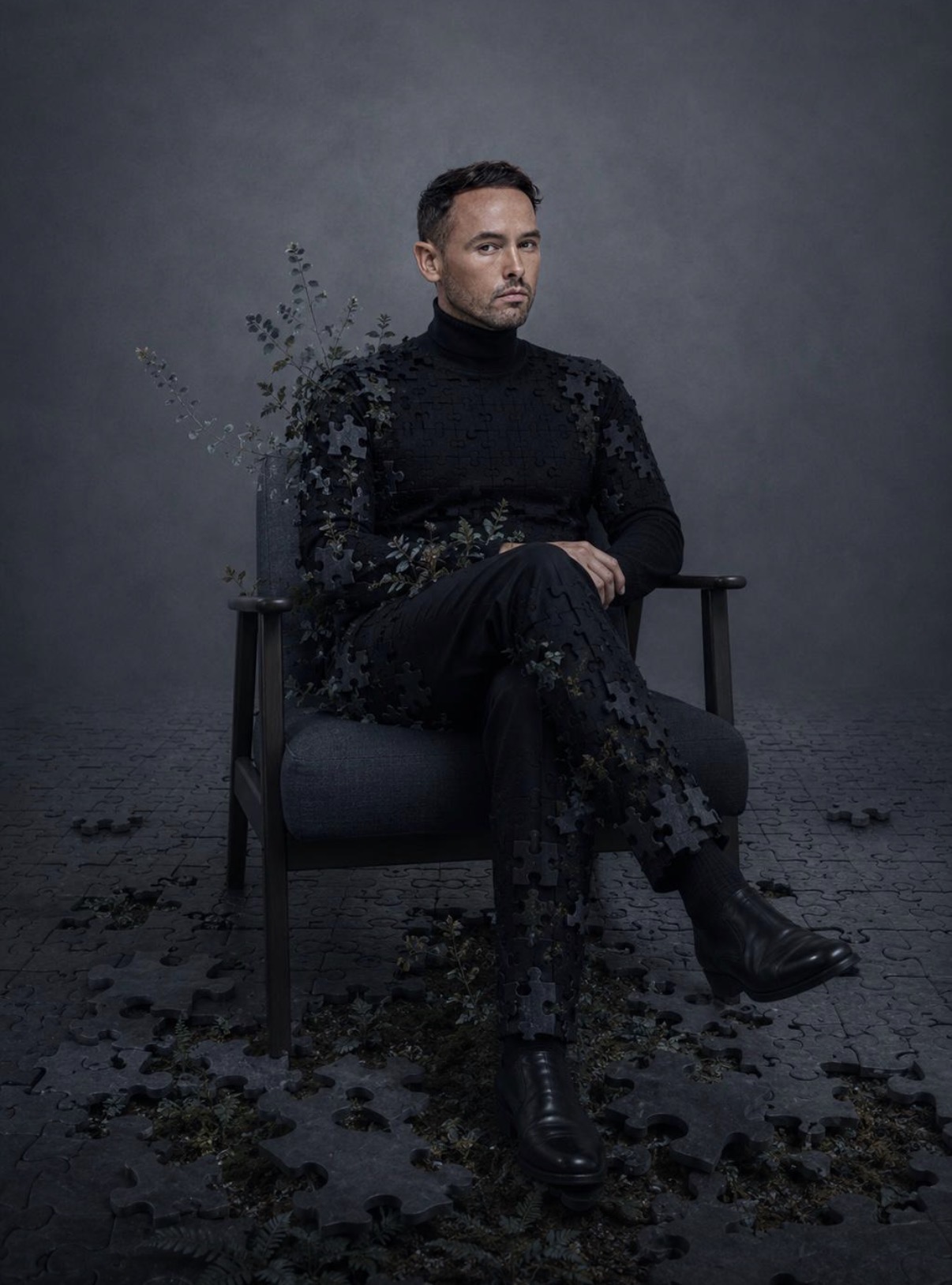 Keith Cullen — seated portrait with puzzle pieces